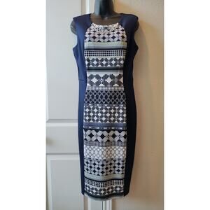 Enfocus Studio Navy Blue & White Sleeveless Dress Knee Length Sz 8